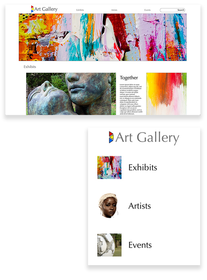 Art Gallery responsive website desktop and watch versions