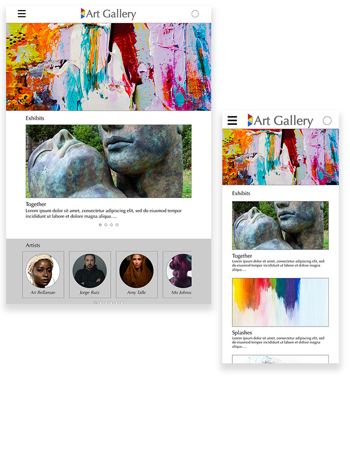 Art Gallery responsive website tablet and mobile versions