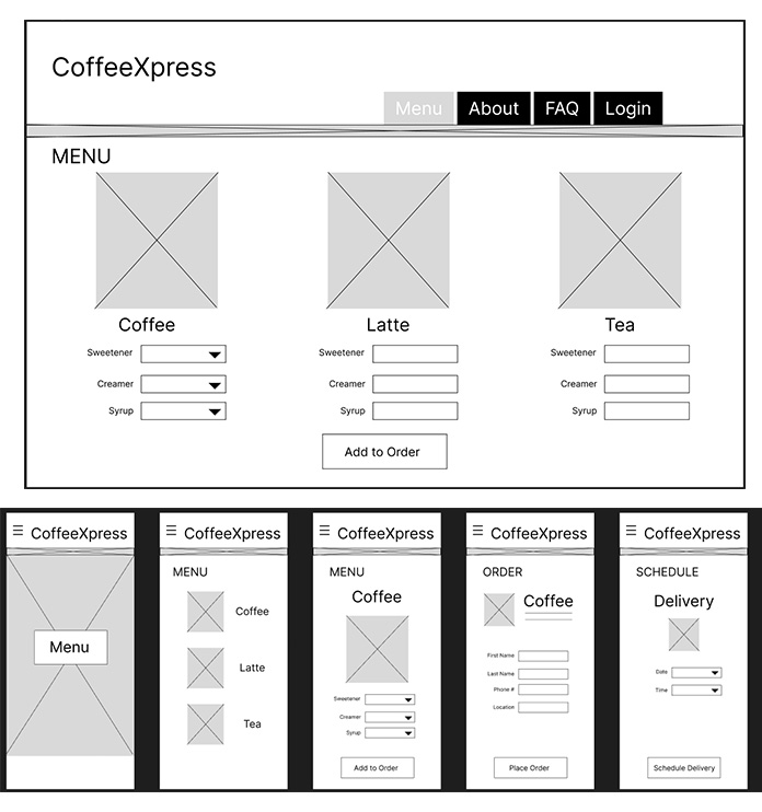 wireframes of mobile website