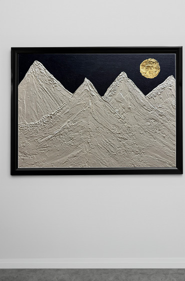 abstract textured mountains with golden moon