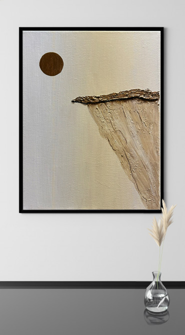 mixed media cliff and bronze sun